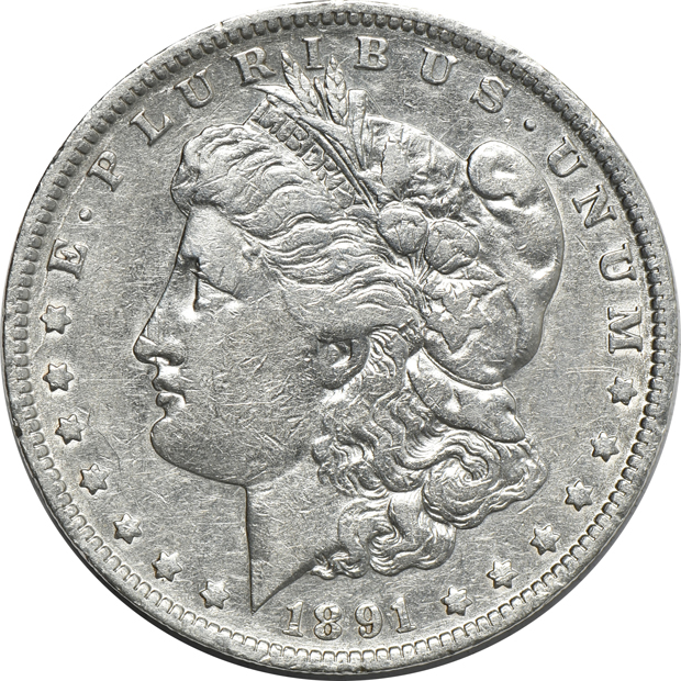 Nineteen Morgan silver dollar varieties, as described