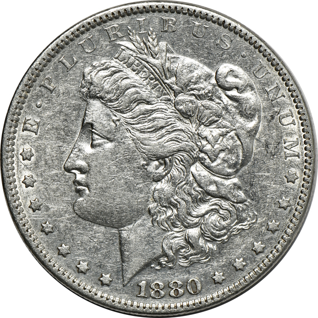 Nineteen Morgan silver dollar varieties, as described