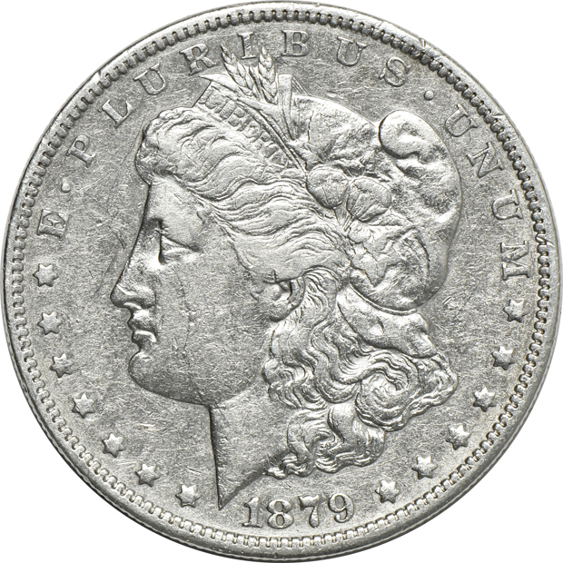 Nineteen Morgan silver dollar varieties, as described