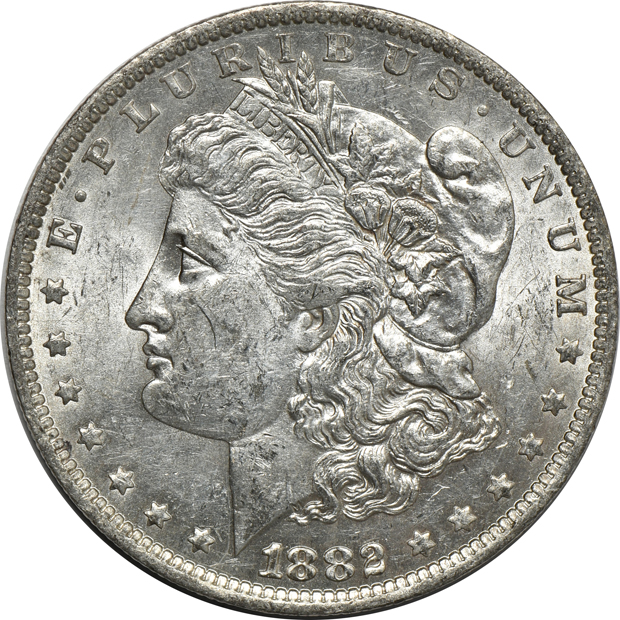 Group of 100 mostly AU and mostly 1882-O Morgan silver dollars, as listed