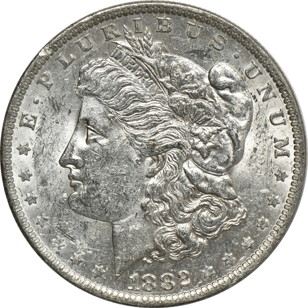 Group of 100 mostly AU and mostly 1882-O Morgan silver dollars, as listed