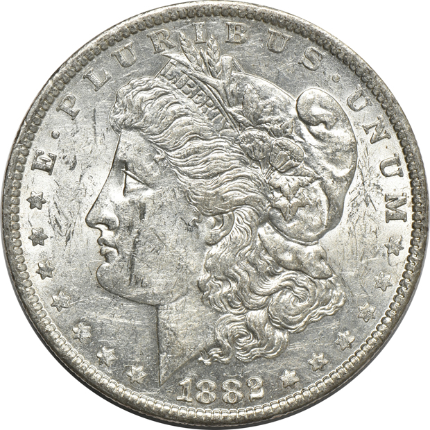 Group of 100 mostly AU and mostly 1882-O Morgan silver dollars, as listed