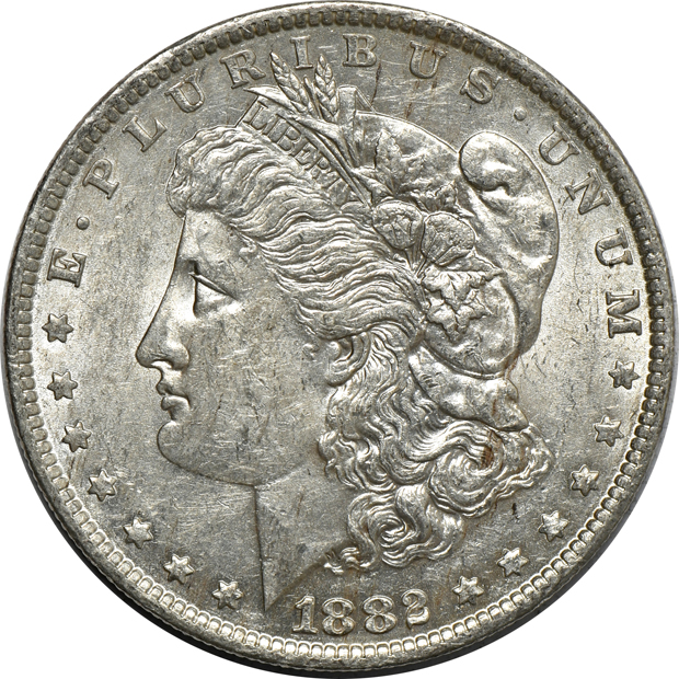Group of 100 mostly AU and mostly 1882-O Morgan silver dollars, as listed