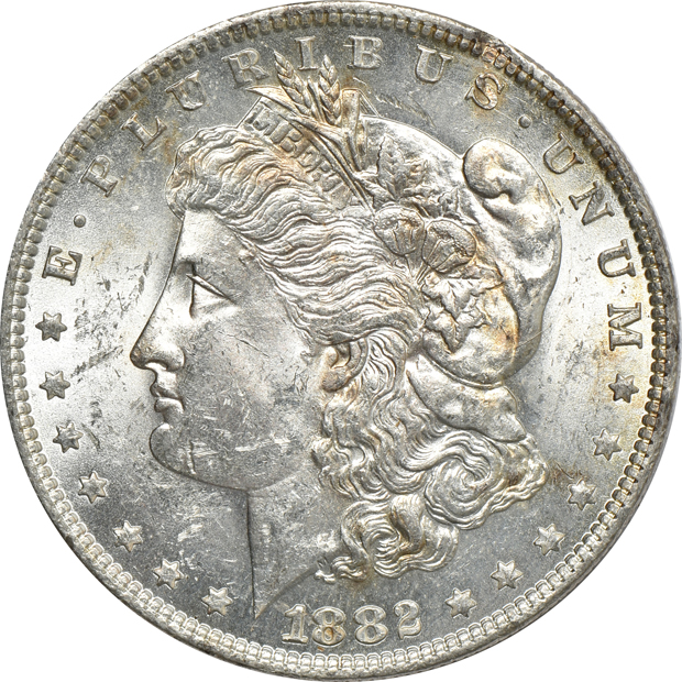 Group of 100 mostly AU and mostly 1882-O Morgan silver dollars, as listed