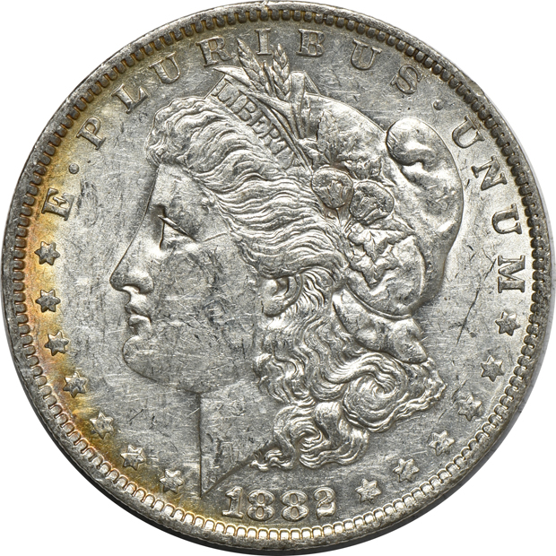 Group of 100 mostly AU and mostly 1882-O Morgan silver dollars, as listed