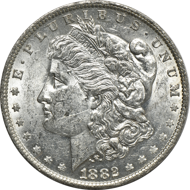 Group of 100 mostly AU and mostly 1882-O Morgan silver dollars, as listed