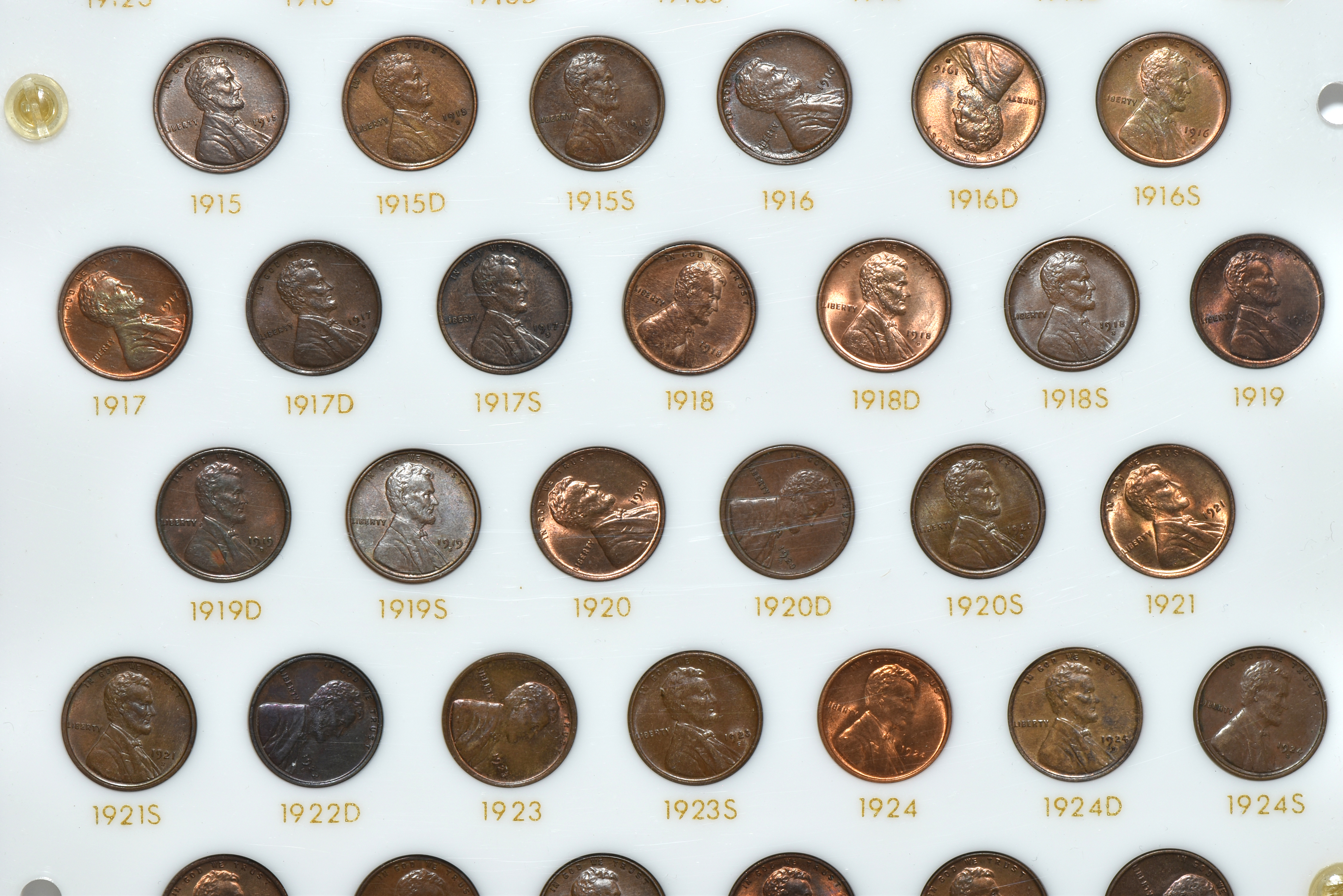 Virtually complete collection of Lincoln cents 1909 through 1970-S, including proof-only issues, in three Capital Plastics holder.  Missing 1970-S small date, 1970-S large date, and 1972 doubled die.