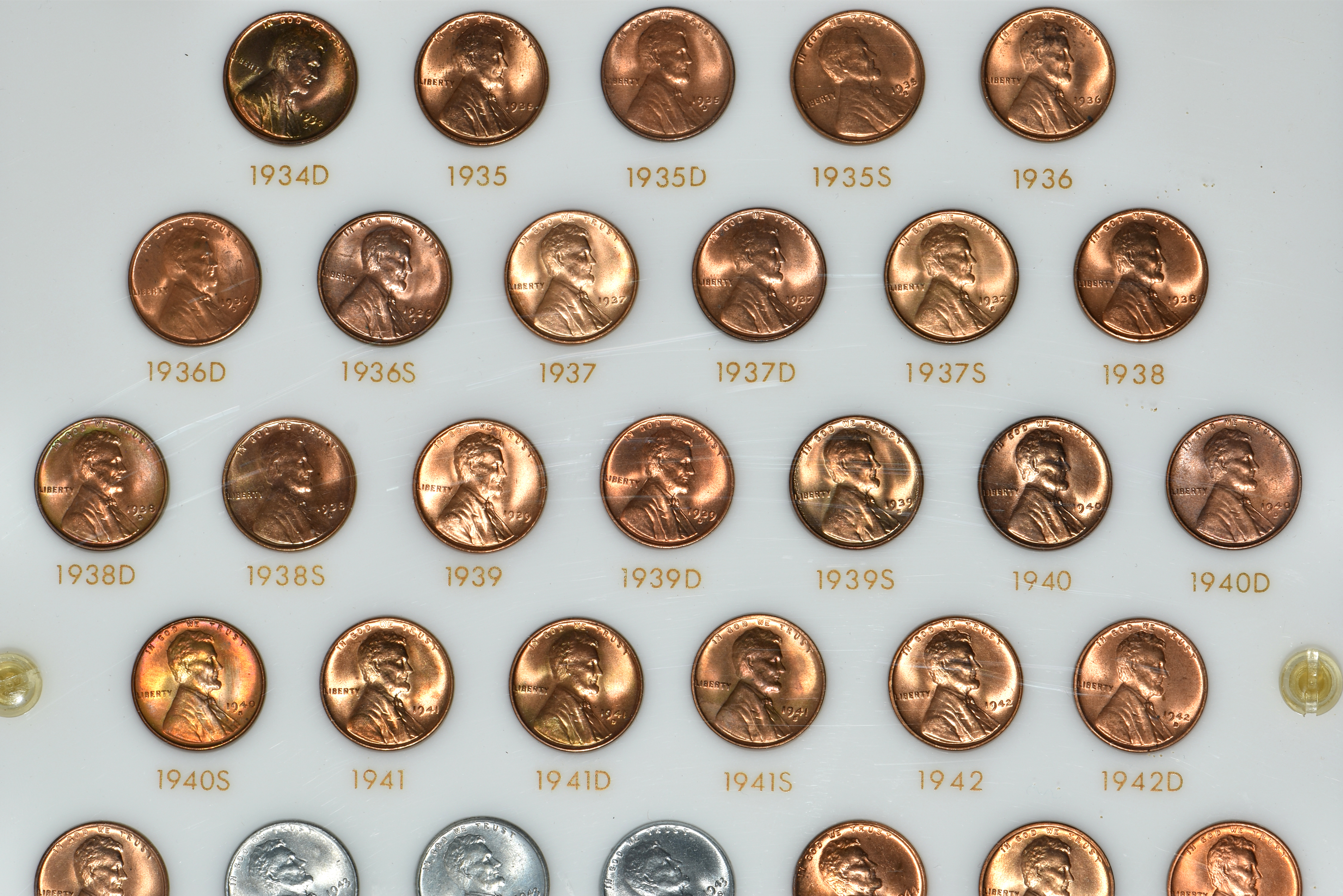 Virtually complete collection of Lincoln cents 1909 through 1970-S, including proof-only issues, in three Capital Plastics holder.  Missing 1970-S small date, 1970-S large date, and 1972 doubled die.