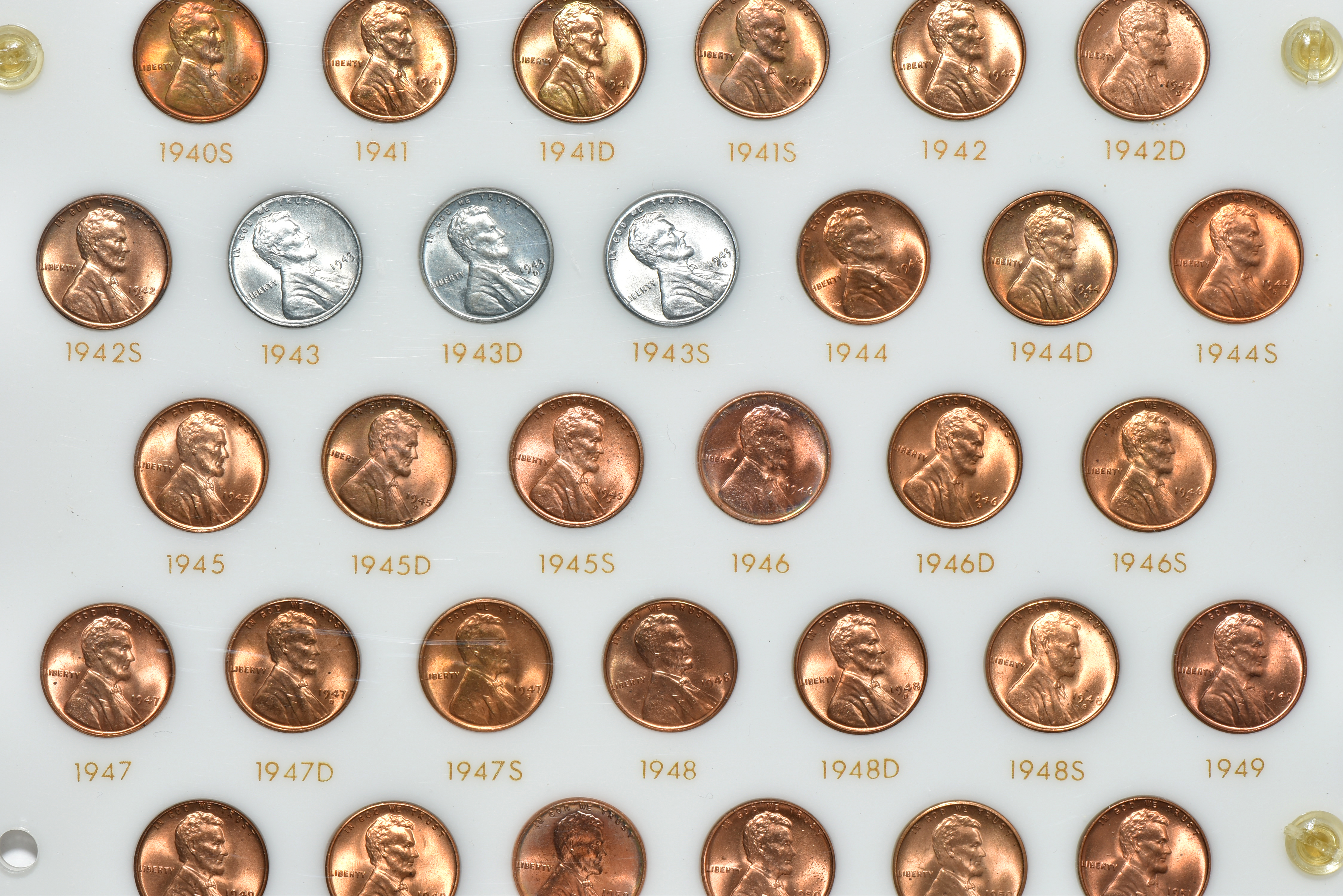 Virtually complete collection of Lincoln cents 1909 through 1970-S, including proof-only issues, in three Capital Plastics holder.  Missing 1970-S small date, 1970-S large date, and 1972 doubled die.