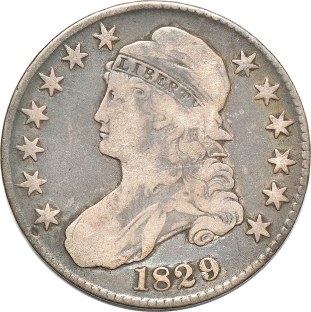 Seven different Capped Bust half-dollars