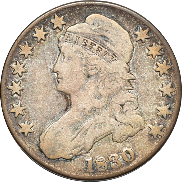 Seven different Capped Bust half-dollars