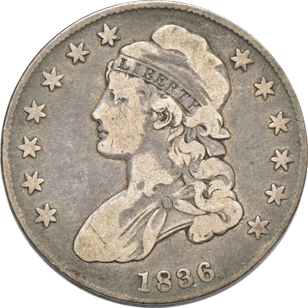 Seven different Capped Bust half-dollars