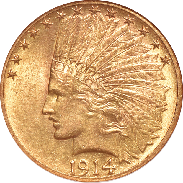 1913 AU-53, 1914-D AU-58, and a 1915 AU-58, all NGC