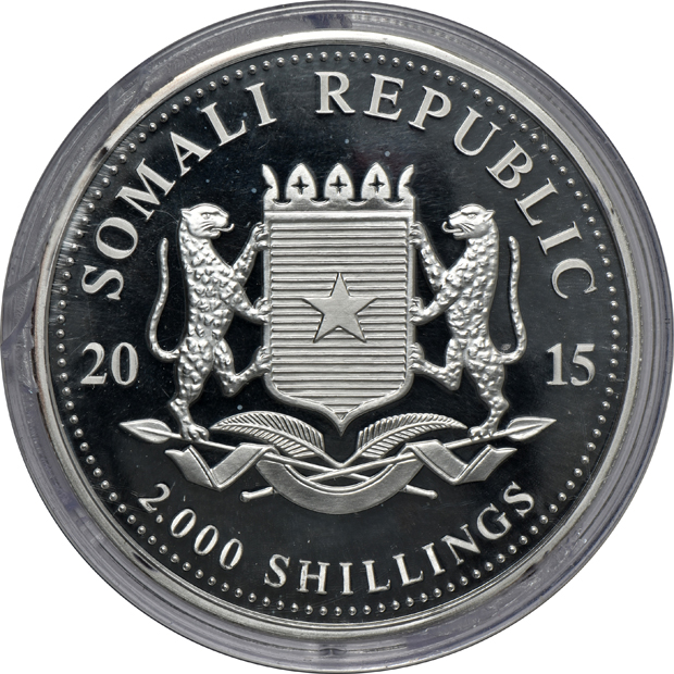 Somalia - 2015 2,000 shillings 1 kilogram silver colorized elephant
