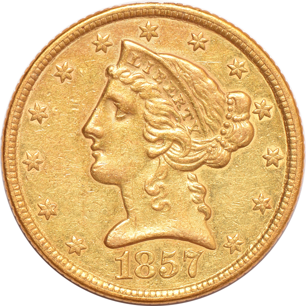 1843 UNC details/cleaned, and an 1857 AU details/filed rim