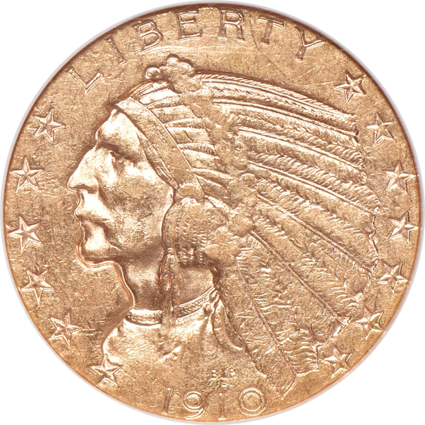 Four Indian half-eagles certified by NGC and labeled "Golden Gate Collection"