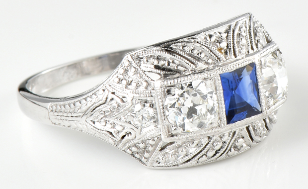 Platinum Diamond and Sapphire Ring
