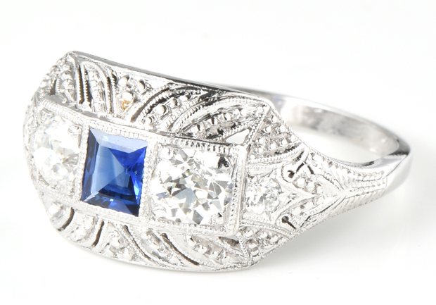 Platinum Diamond and Sapphire Ring
