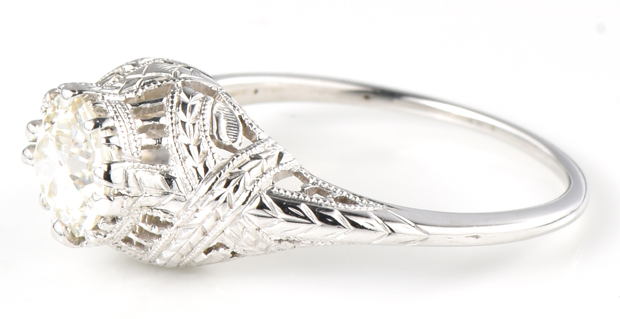 18K White Gold Diamond Ring with a .89 Carat Old European Cut, GIA #6207897422