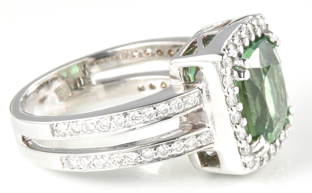 14K White Gold Green Tourmaline and Diamond Ring, GIA #2205796668