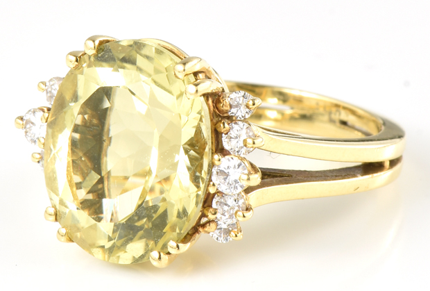 18K Yellow Gold Greenish-Yellow Citrine Ring, GIA #6217022998