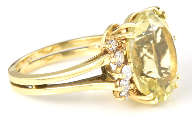 18K Yellow Gold Greenish-Yellow Citrine Ring, GIA #6217022998