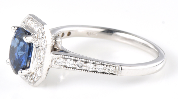 14K White Gold Diamond Ring with a 1.23 Carat Sapphire, GIA #6204412373