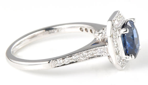 14K White Gold Diamond Ring with a 1.23 Carat Sapphire, GIA #6204412373
