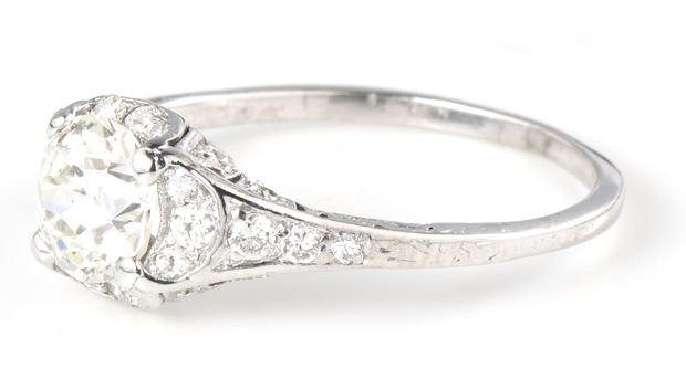 Platinum Diamond Ring with a 1.13 Carat Old European Cut Round Diamond, GIA #6207897416 