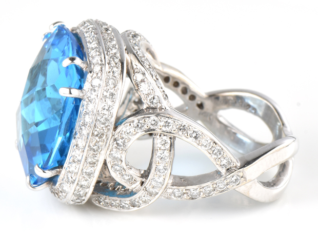 14K White Gold Diamond and Blue Topaz Ring
