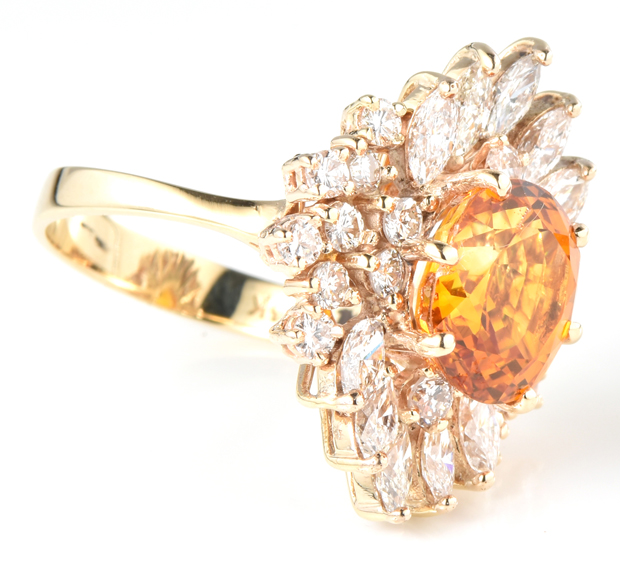 14K Yellow Gold Orange Sapphire Ring, GIA #5202890155