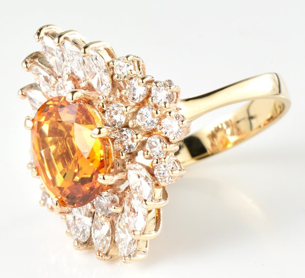 14K Yellow Gold Orange Sapphire Ring, GIA #5202890155