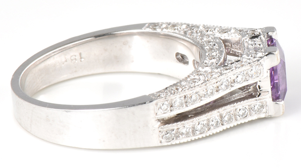 18K White Gold Diamond and Pink Sapphire Ring, GIA #6203859940
