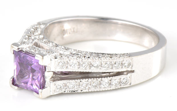 18K White Gold Diamond and Pink Sapphire Ring, GIA #6203859940