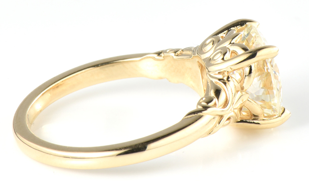 14K Yellow Gold Diamond Ring with a 2.58 Carat Circular Brilliant Cut Round Diamond, GIA #2205801899