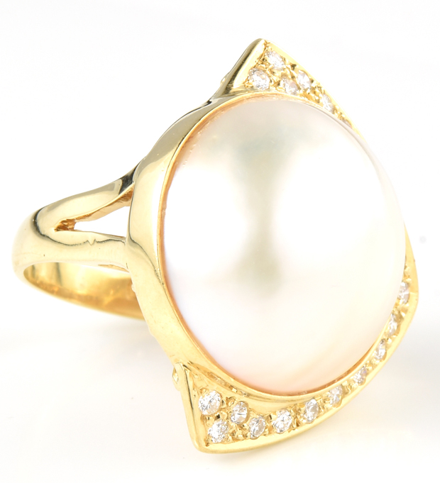 18K Yellow Gold Pearl Ring