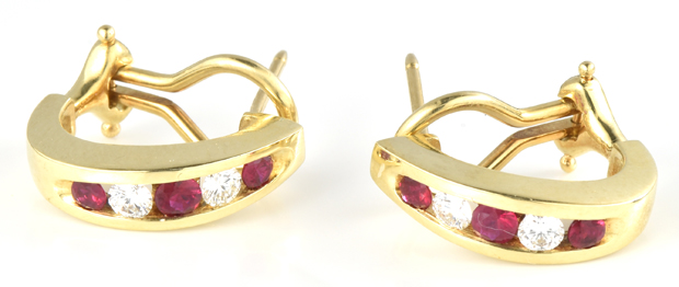 18K Yellow Gold Diamond and Ruby Earrings