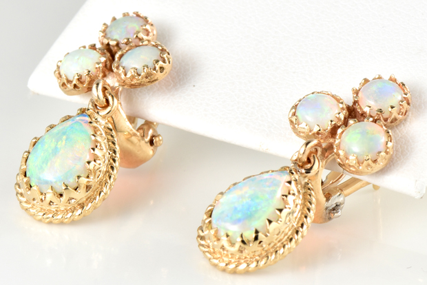 14K Yellow Gold Opal Earrings