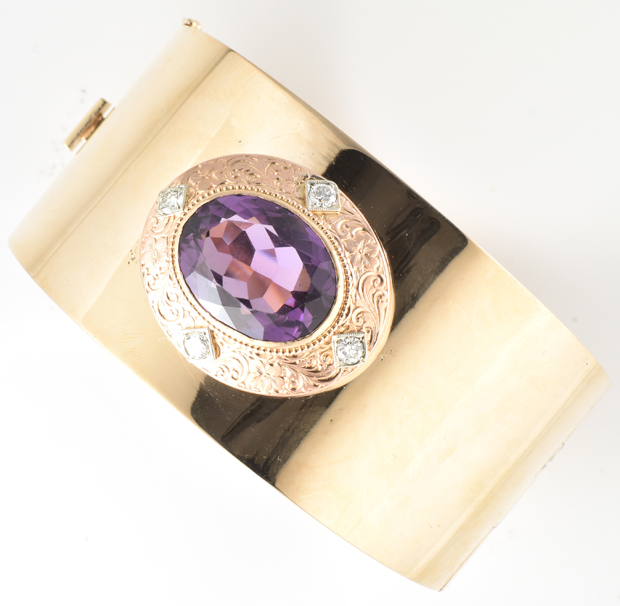 14K Yellow Gold Amethyst Bangle with Diamonds