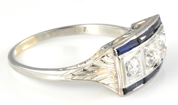 20K White Gold Diamond and Sapphire Ring