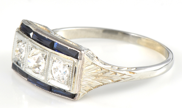 20K White Gold Diamond and Sapphire Ring