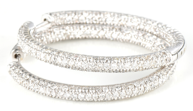 18K White Gold Diamond Hoops