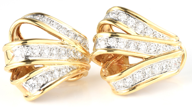 18K Yellow Gold and Platinum Earrings