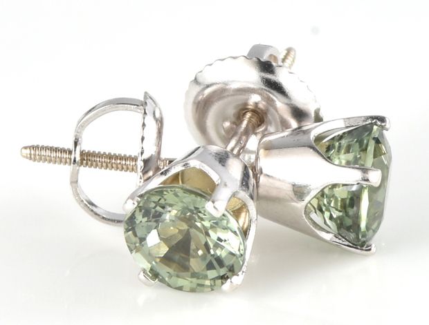 14K White Gold Green Sapphire Earrings, GIA #2201148937