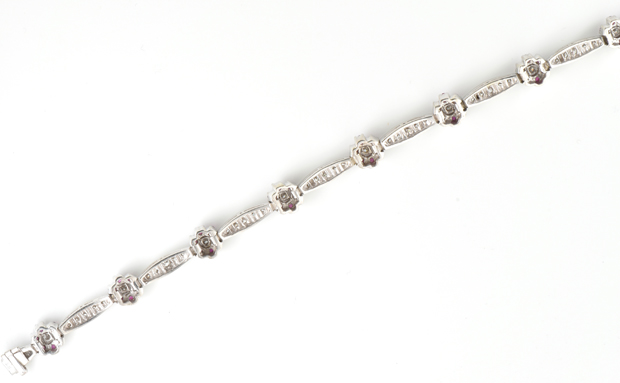 14K White Gold Ruby and Diamond Bracelet