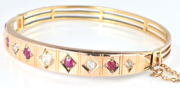 14K Yellow Gold Ruby and Diamond Bangle 
