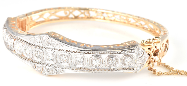 14K Two-Tone Gold Diamond Bangle