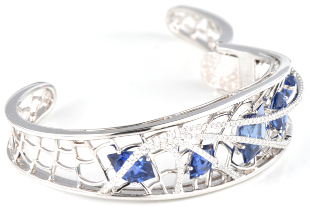 14K White Gold Diamond and Sapphire Cuff Bracelet