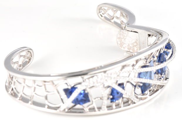 14K White Gold Diamond and Sapphire Cuff Bracelet