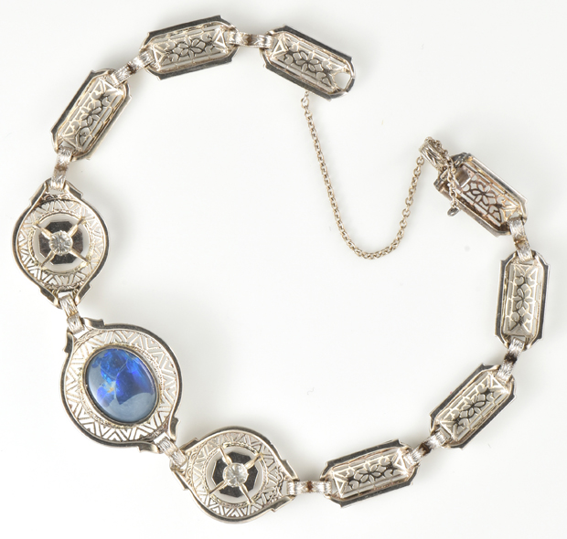 14K White Gold Black Opal Bracelet, GIA #5211022964